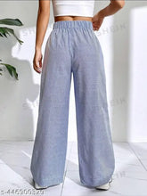 Printed cotton blend double pocket pant in blue, wide leg fit and mid-rise waist